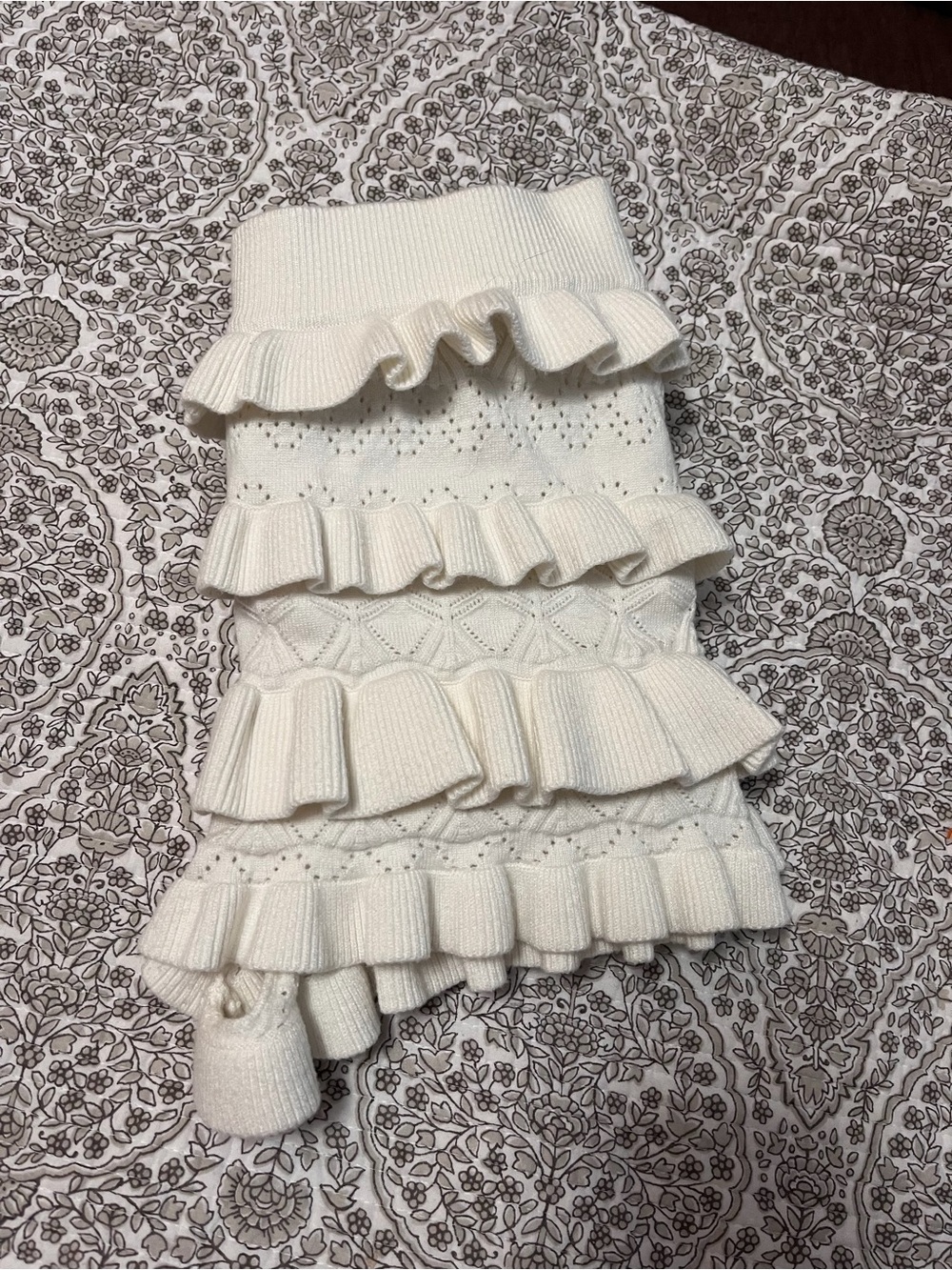 Cream Ruffle Knit Mini Shorts - Feminine Layered Design